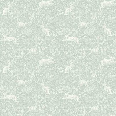 Papel pintado estilo animales en blanco sobre fondo verde claro Fable RI5101