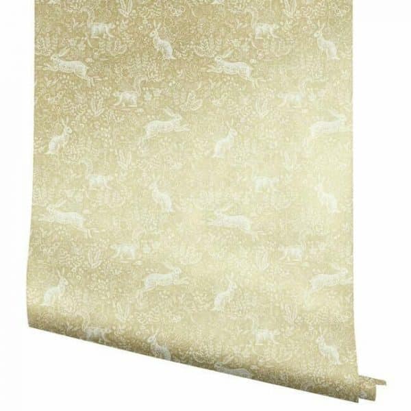 Papel pintado estilo animales en blanco sobre fondo dorado metálico Fable RI5103 - Imagen 5