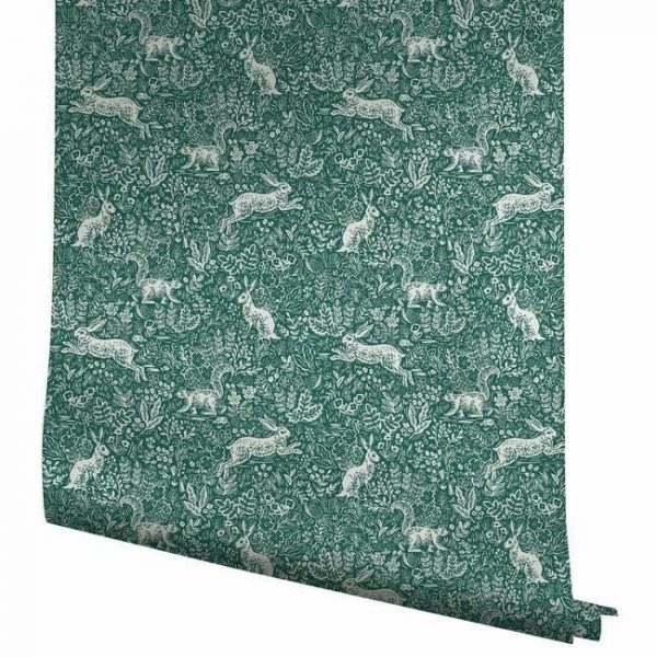 Papel pintado estilo animales en color dorado sobre fondo verde Fable RI5104 - Imagen 5