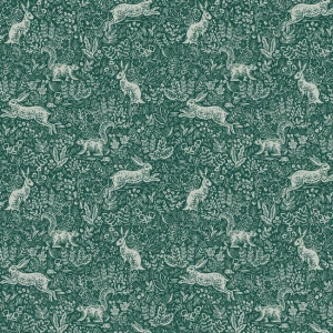 Papel pintado estilo animales en color dorado sobre fondo verde Fable RI5104
