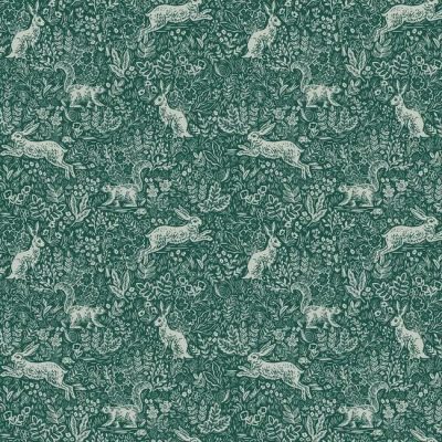 Papel pintado estilo animales en color dorado sobre fondo verde Fable RI5104
