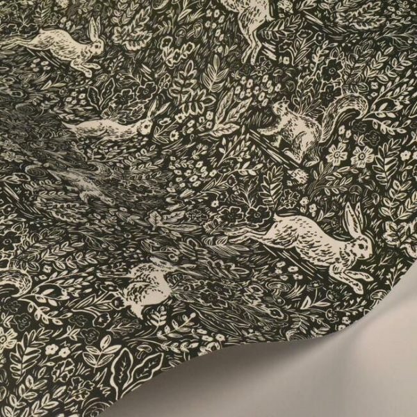 Papel pintado estilo animales en blanco sobre fondo negro Fable RI5105 - Imagen 4