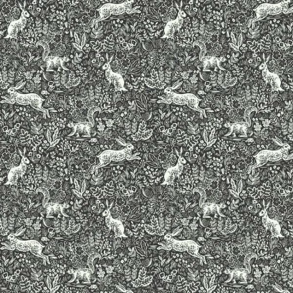 Papel pintado estilo animales en blanco sobre fondo negro Fable RI5105