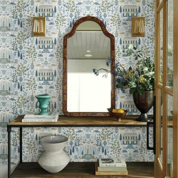 Papel pintado estilo arquitectura y ciudades en tonos azules sobre fondo blanco Camont RI5108 - Imagen 3