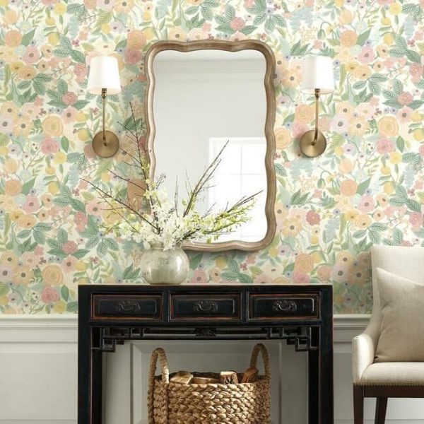 Papel pintado de estilo estampado floral multicolor sobre fondo blanco Garden Party RI5118 - Imagen 3