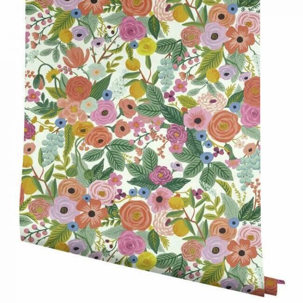 Papel pintado de estilo estampado floral multicolor sobre fondo blanco Garden Party RI5119 - Imagen 4