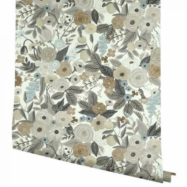 Papel pintado de estilo estampado floral en colores marrones y beige sobre fondo blanco Garden Party RI5121 - Imagen 5