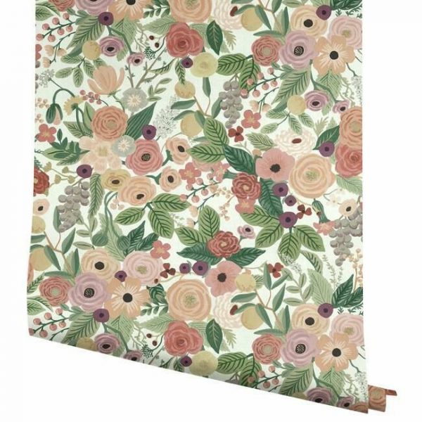 Papel pintado de estilo estampado floral multicolor sobre fondo blanco Garden Party  RI5122 - Imagen 5
