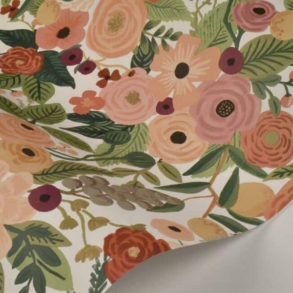 Papel pintado de estilo estampado floral multicolor sobre fondo blanco Garden Party  RI5122 - Imagen 4
