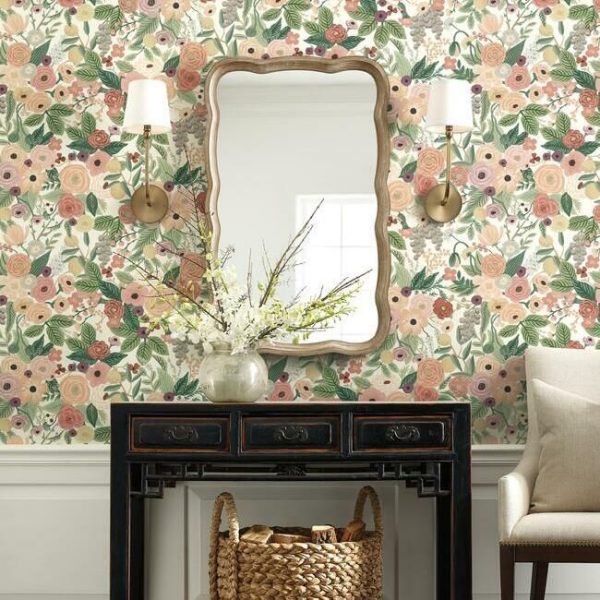 Papel pintado de estilo estampado floral multicolor sobre fondo blanco Garden Party  RI5122 - Imagen 3