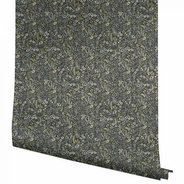 Papel pintado estilo estampado floral en tonos marrones y beige sobre fondo negro Tapestry RI5125 - Imagen 5
