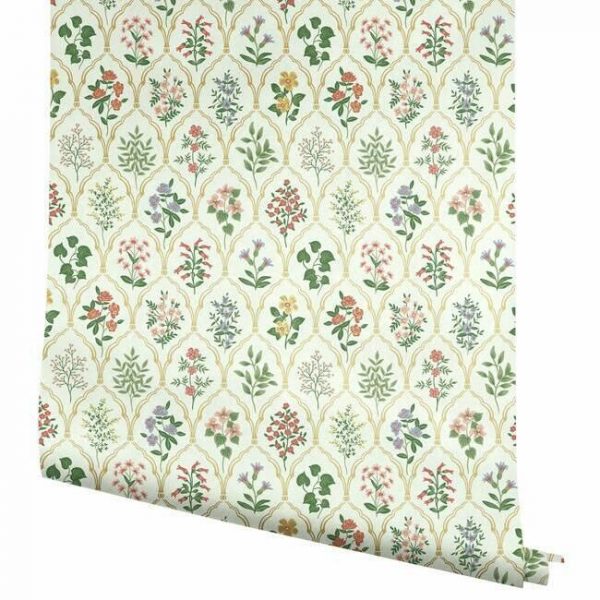 Papel pintado de estilo estampado floral multicolor sobre fondo beige Hawthorne RI5130 - Imagen 5
