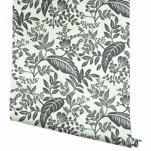 Papel pintado estilo hojas en color  negro sobre fondo blanco Canopy RI5136 - Imagen 5