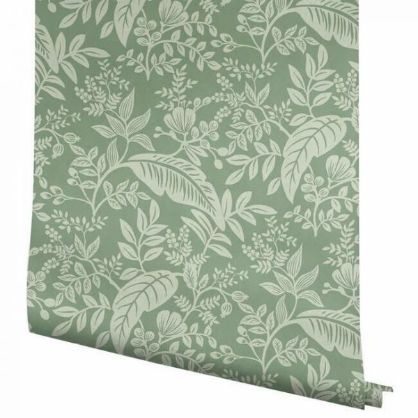 Papel pintado estilo hojas en verde color claro sobre fondo verde oscuro Canopy RI5140 - Imagen 5