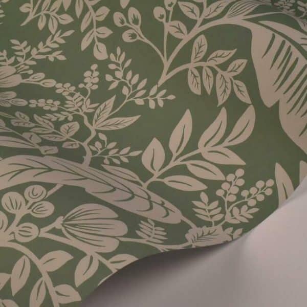 Papel pintado estilo hojas en verde color claro sobre fondo verde oscuro Canopy RI5140 - Imagen 4