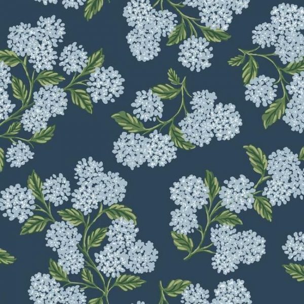 Papel pintado estilo flores en color azul suave sobre fondo azul Hydrangea RI5142