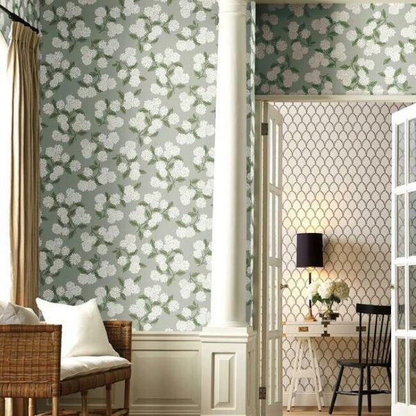 Papel pintado estilo flores en color blanco sobre fondo gris Hydrangea RI5144 - Imagen 3