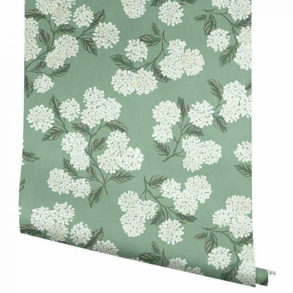 Papel pintado estilo flores en blanco sobre fondo color verde Hydrangea RI5145 - Imagen 5