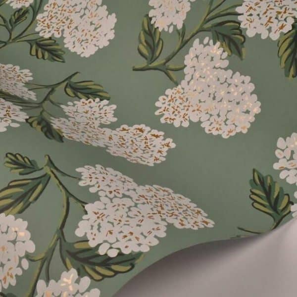 Papel pintado estilo flores en blanco sobre fondo color verde Hydrangea RI5145 - Imagen 4