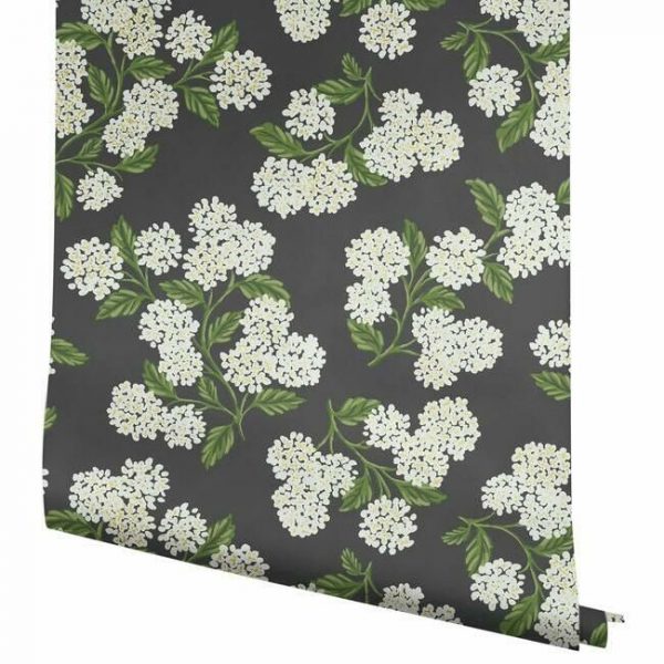 Papel pintado estilo flores en blanco sobre fondo negro Hydrangea RI5146 - Imagen 5