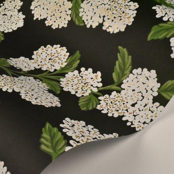 Papel pintado estilo flores en blanco sobre fondo negro Hydrangea RI5146 - Imagen 4