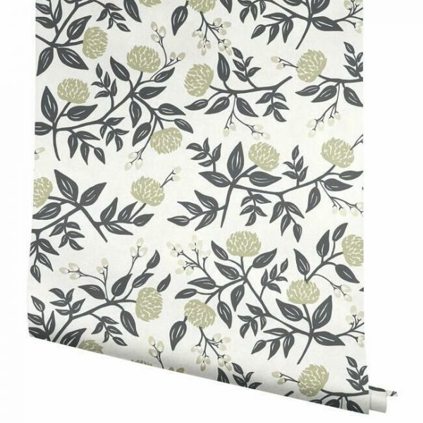 Papel pintado estilo flores en color plateado sobre fondo blanco Peonies RI5150 - Imagen 5