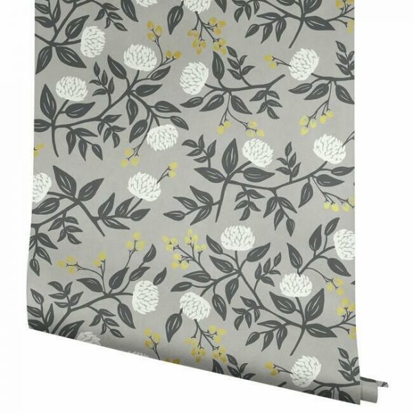 Papel pintado estilo flores en color blanco sobre fondo gris Peonies RI5152 - Imagen 5