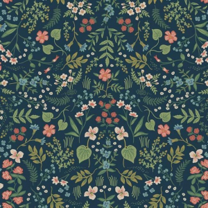 Papel pintado de estilo estampado floral multicolor sobre fondo azul Wildwood RI5154