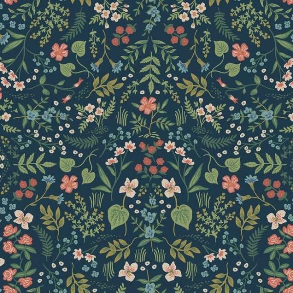 Papel pintado de estilo estampado floral multicolor sobre fondo azul Wildwood RI5154