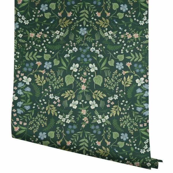 Papel pintado de estilo estampado floral multicolor sobre fondo verde Wildwood RI5156 - Imagen 5