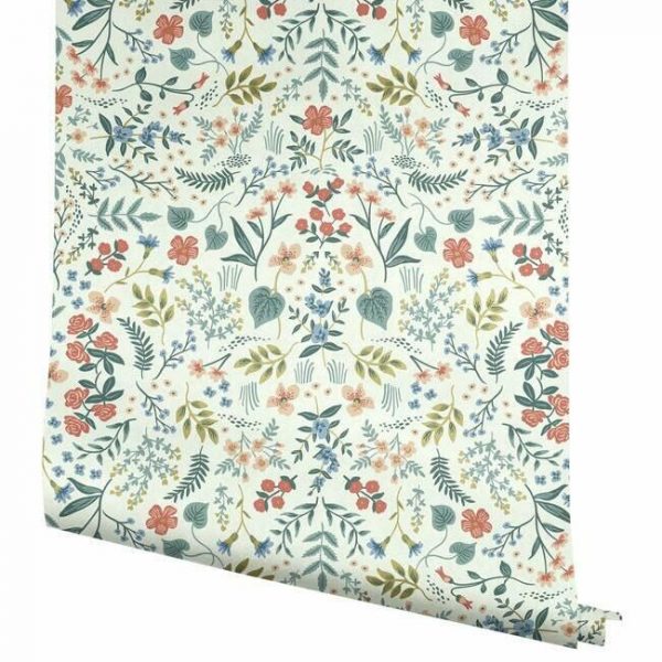 Papel pintado de estilo estampado floral multicolor sobre fondo beige Wildwood RI5157 - Imagen 5