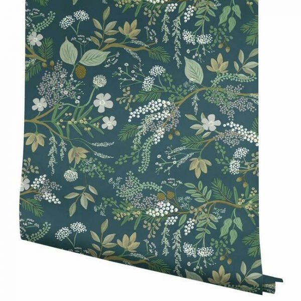 Papel pintado estilo estampado floral en tonos verdes sobre fondo verde Juniper Forest RI5165 - Imagen 5