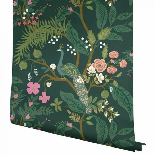 Papel pintado estilo aves multicolor sobre fondo verde Peacock RI5168 - Imagen 5