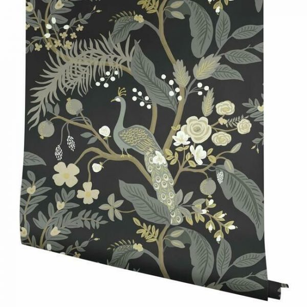 Papel pintado estilo aves en tonos grises sobre fondo negro Peacock RI5170 - Imagen 5