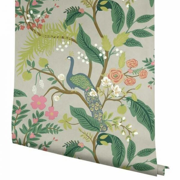 Papel pintado estilo aves multicolor sobre fondo beige oscuro Peacock RI5171 - Imagen 5