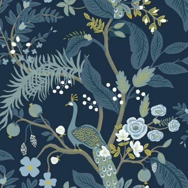 Papel pintado estilo aves en tonos azules Peacock RI5172