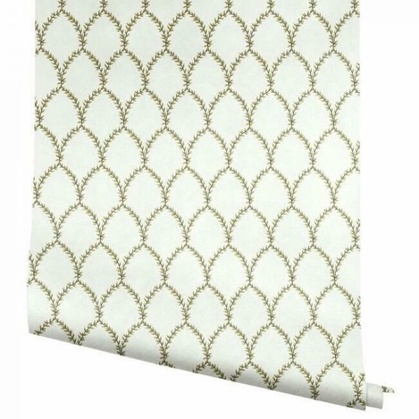 Papel pintado estilo trellis hojas doradas sobre fondo blanco Laurel RI5176 - Imagen 5