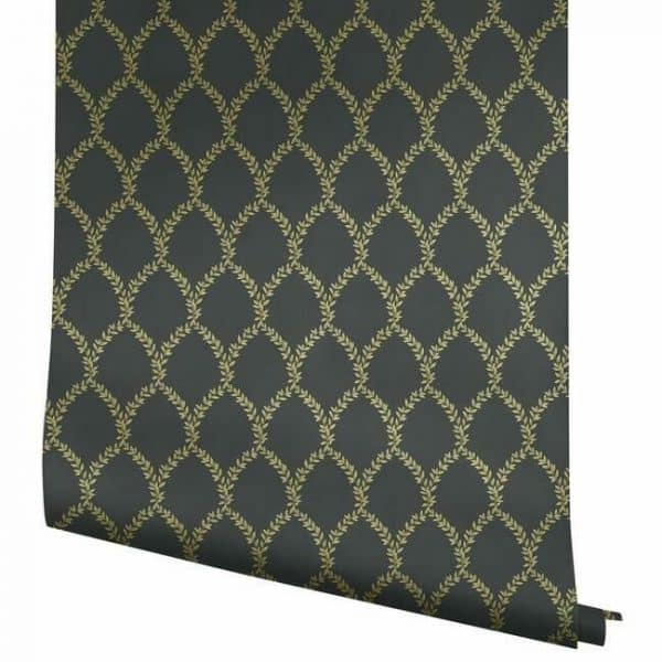 Papel pintado estilo trellis hojas doradas sobre fondo negro Laurel RI5177 - Imagen 5