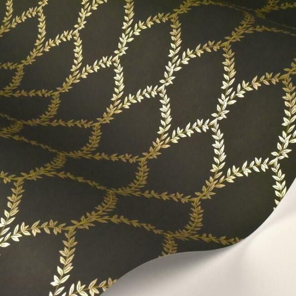 Papel pintado estilo trellis hojas doradas sobre fondo negro Laurel RI5177 - Imagen 4