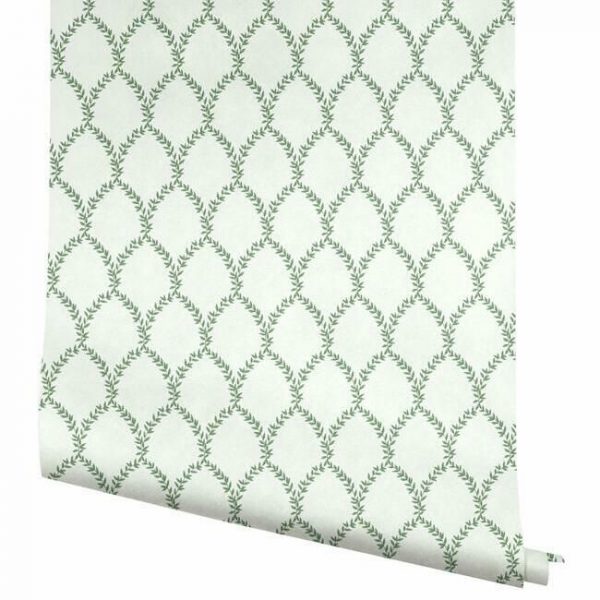 Papel pintado estilo trellis hojas verdes sobre fondo blanco Laurel RI5178 - Imagen 5