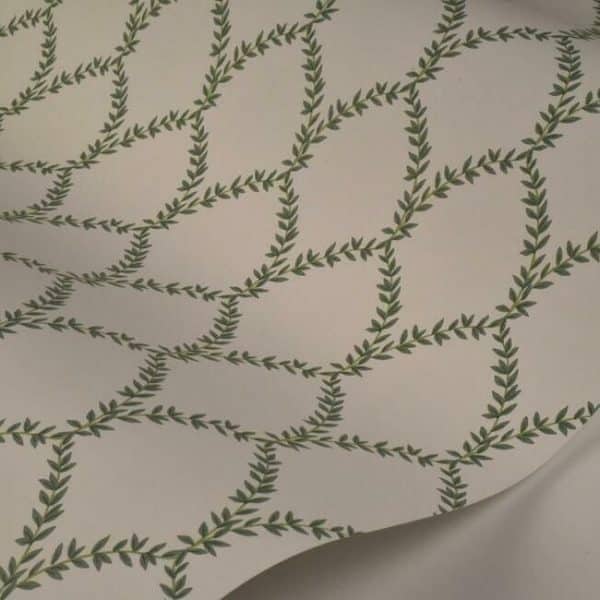 Papel pintado estilo trellis hojas verdes sobre fondo blanco Laurel RI5178 - Imagen 4
