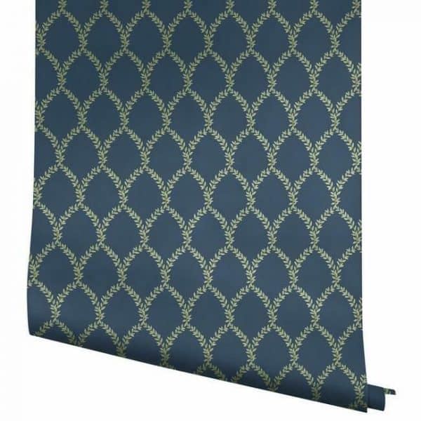 Papel pintado estilo trellis hojas verdes sobre fondo azul Laurel RI5179 - Imagen 5