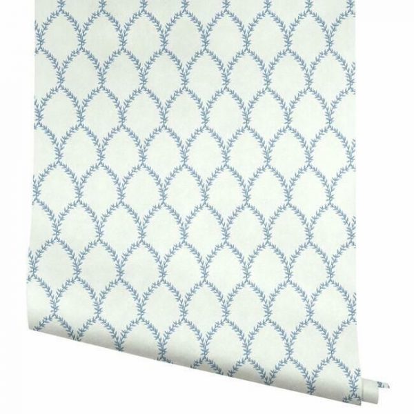 Papel pintado estilo trellis hojas azules sobre fondo blanco Laurel RI5180 - Imagen 5