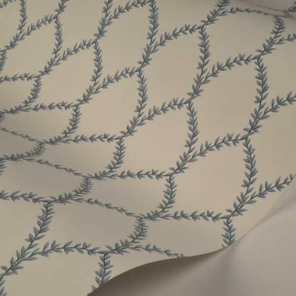 Papel pintado estilo trellis hojas azules sobre fondo blanco Laurel RI5180 - Imagen 4