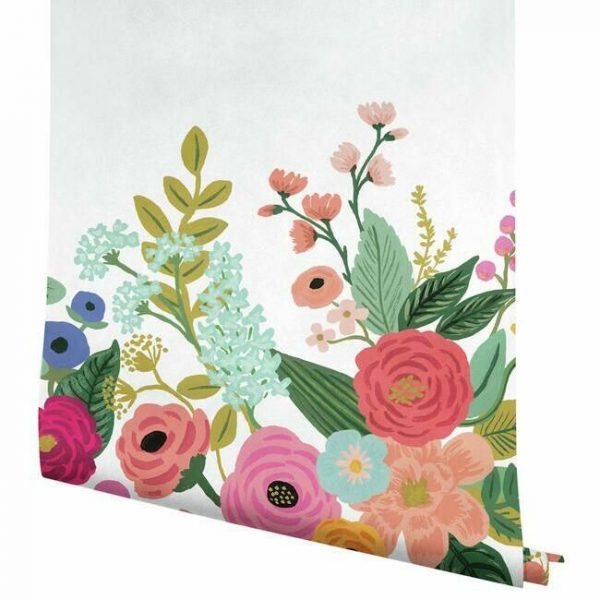 Mural de papel pintado estilo estampado floral multicolor sobre fondo blanco Garden Party RI5190M - Imagen 4