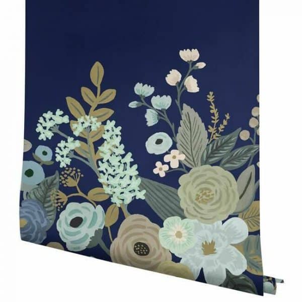 Mural de papel pintado estilo estampado floral azul y marrón sobre fondo azul Garden Party RI5191M - Imagen 3