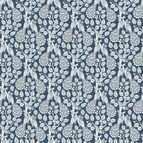 Papel pintado de estilo aves color blanco sobre fondo azul oscuro Plumage SP1404