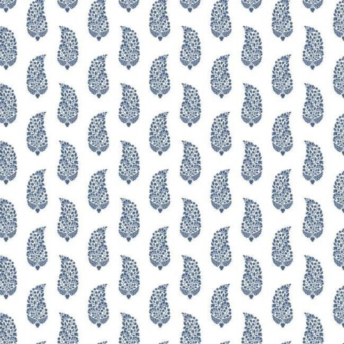 Papel pintado de estilo dibujo pequeño en azul sobre fondo blanco Boteh Paisley SP1417