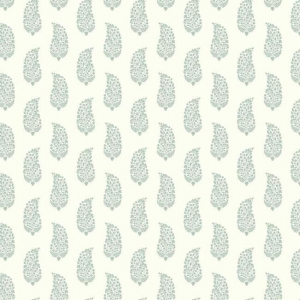 Papel pintado de estilo dibujo pequeño en verde sobre fondo blanco Boteh Paisley SP1421