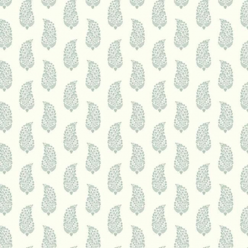 Papel pintado de estilo dibujo pequeño en verde sobre fondo blanco Boteh Paisley SP1421